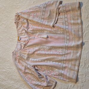 Ruby Rd woman blouse size 1X pink, tan, white peach, flowy 3/4 sleeve VGUC